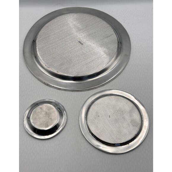 Vintage Mexican Heavy Aluminum Pewter Dinner Charger, Dessert, Coaster Plate 3pc - Picture 6 of 7